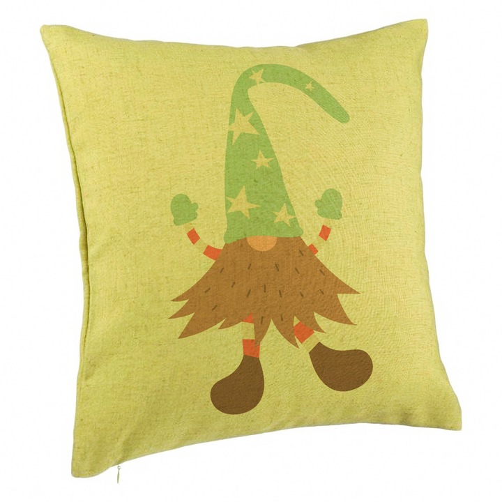 Karácsonyi témájú díszpárna, Gnome 3 40x40 cm, Zöld, Levehető huzat, Fújtató