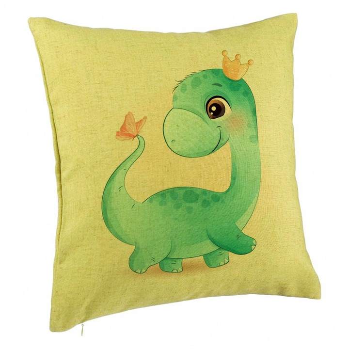 Perna Decorativa, Model Blue Baby Dinozaur, 40x40 cm, Verde, Husa Detasabila, Burduf