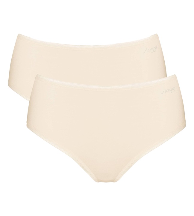 Sloggi, Бикини тип слип с висока талия - 2 чифта, Бежов, XS