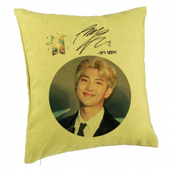 Perna Decorativa BTS Kim, 40x40 cm, Verde, Husa Detasabila, Burduf