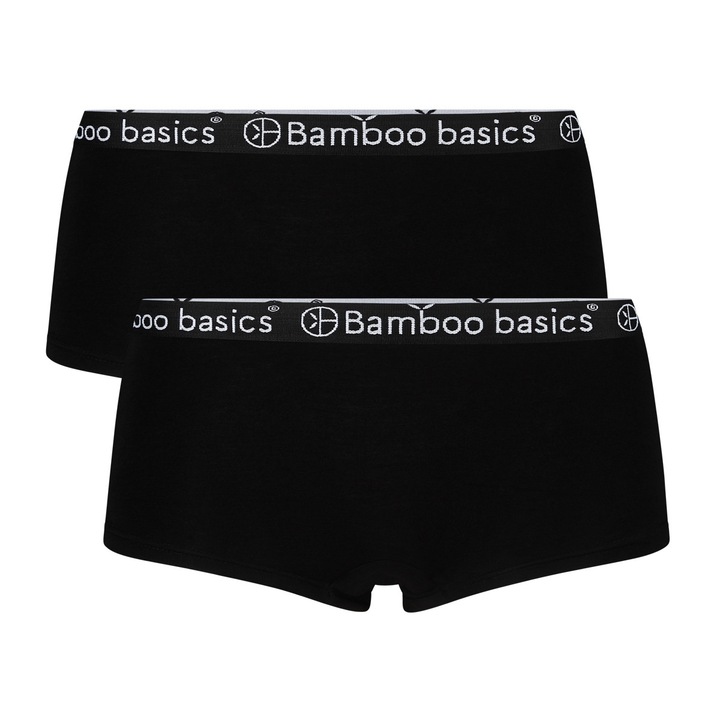 Bamboo Basics, Set de boxeri cu banda logo in talie Iris - 2 perechi, Negru