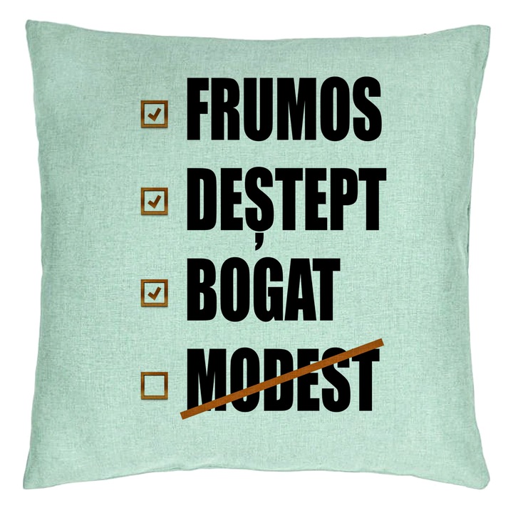 Dekoratív párna, Modell Gyönyörű Smart Rich Modest, 40x40 cm, Menta zöld, Levehető huzat, Fújtató