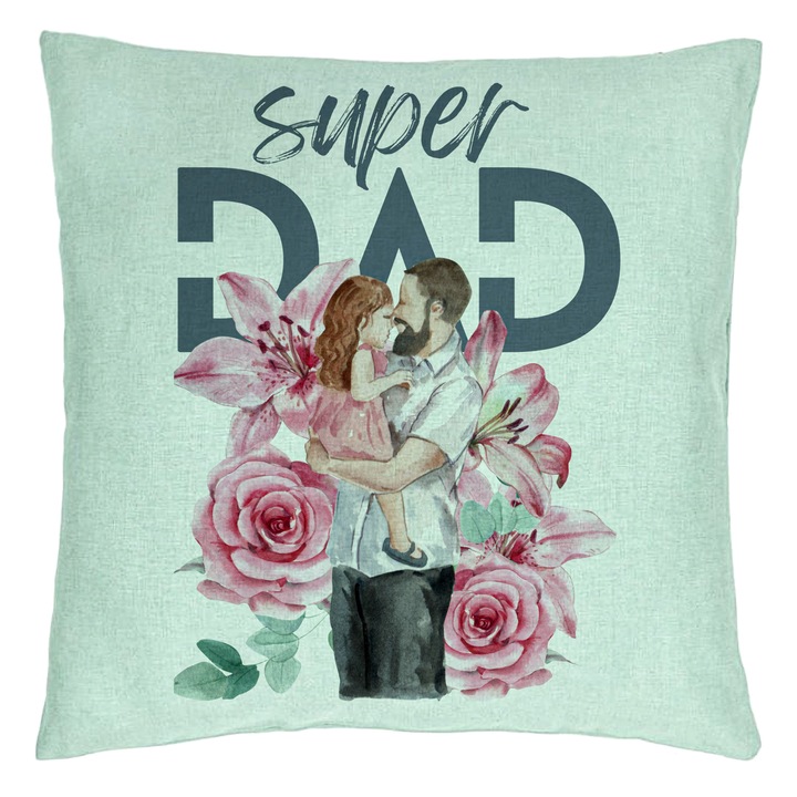 Perna Decorativa, Model Super DAD Fetite, 40x40 cm, Verde Menta, Husa Detasabila, Burduf