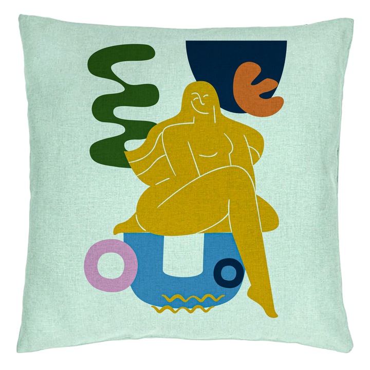 Perna Personalizata, Model Abstracta 3, 40x40 cm, Verde Menta, Husa Detasabila, Burduf