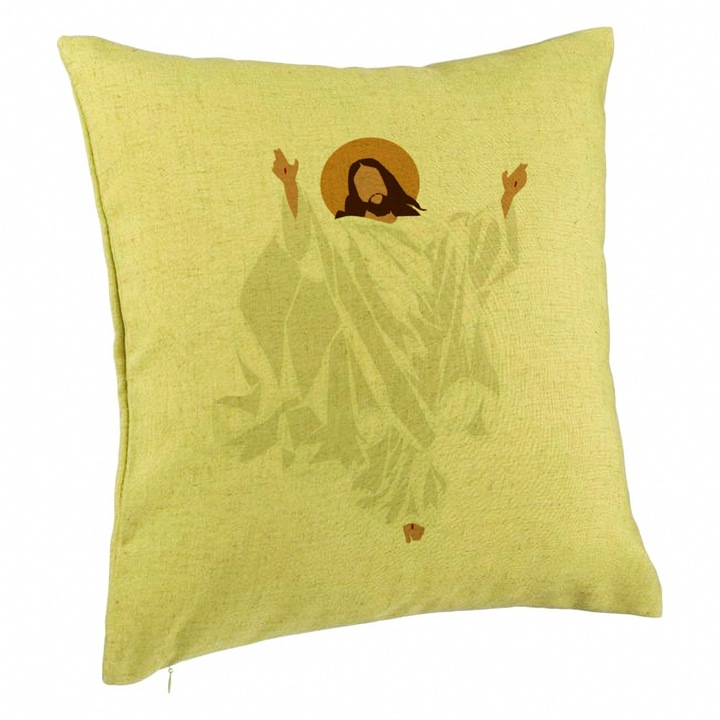 Dekoratív párna karácsonyi témájú Jézus Krisztus, 40x40 cm, Zöld, Levehető huzat, Fújtató