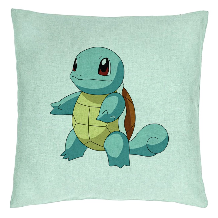 Dekoratív párna, Gyermek Squirtle Modell, 40x40 cm, Menta zöld, Levehető huzat, Fújtató