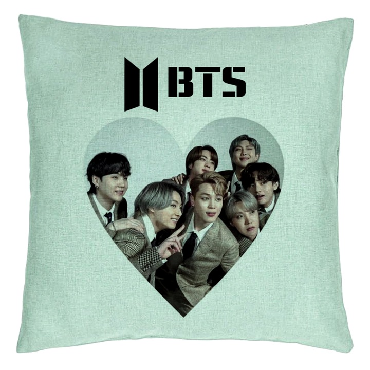Személyre szabott párna BTS Army 4, 40x40 cm, mentazöld, levehető huzat, fújtató