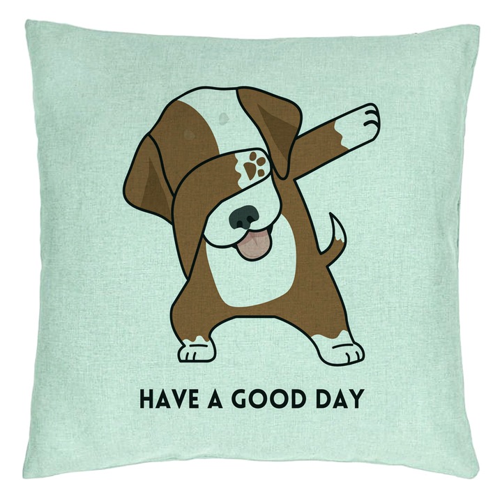 Perna Decorativa, Model Have a Good Day, 40x40 cm, Verde Menta, Husa Detasabila, Burduf
