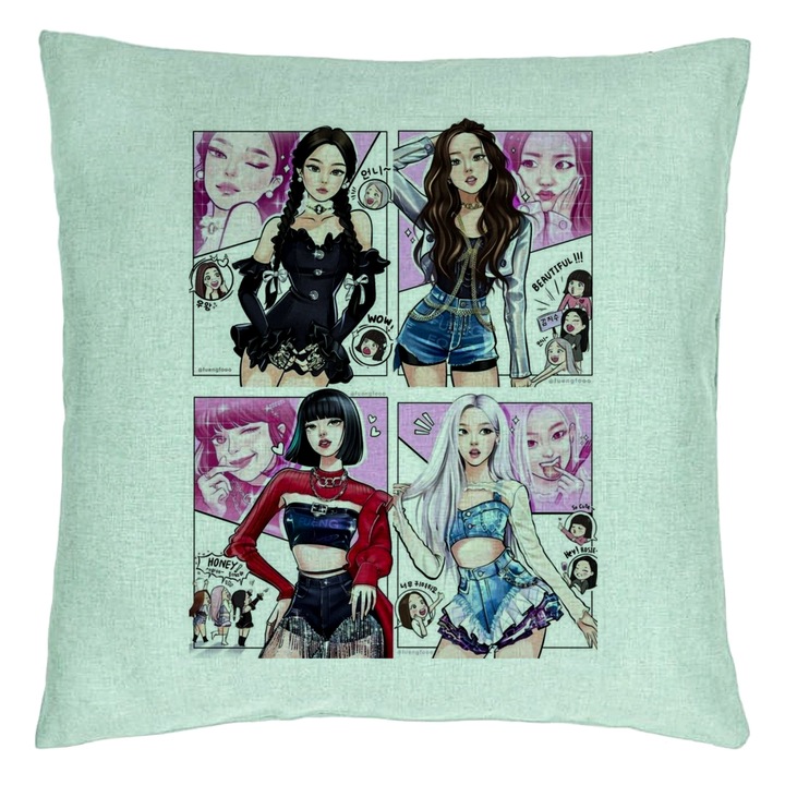 BlackPink dekoratív párna, 5-ös modell, 40x40 cm, mentazöld, levehető huzat, fújtató