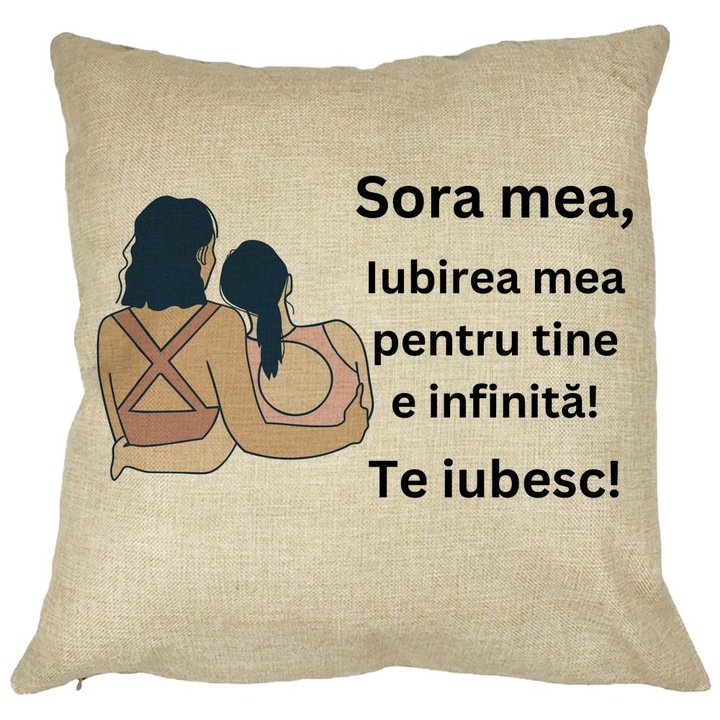 Perna Personalizata Sora mea 12, 40x40 cm, Husa Detasabila, Burduf