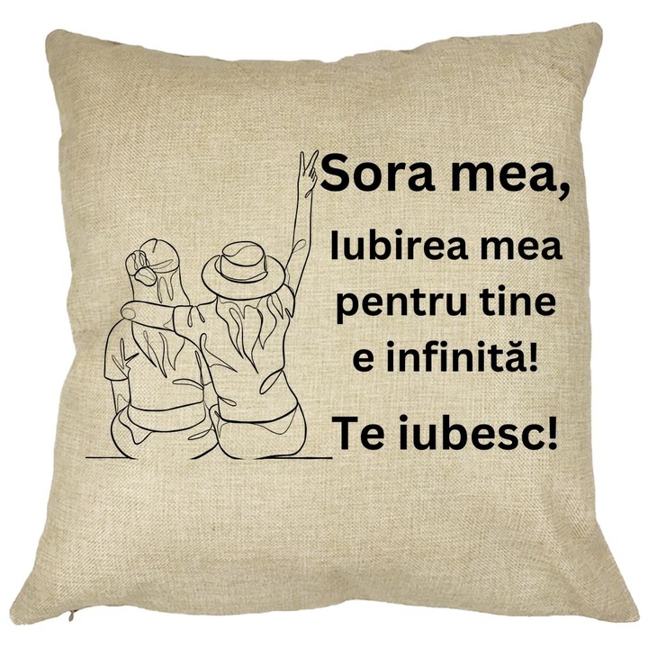 Perna Personalizata Sora mea 8, 40x40 cm, Husa Detasabila, Burduf