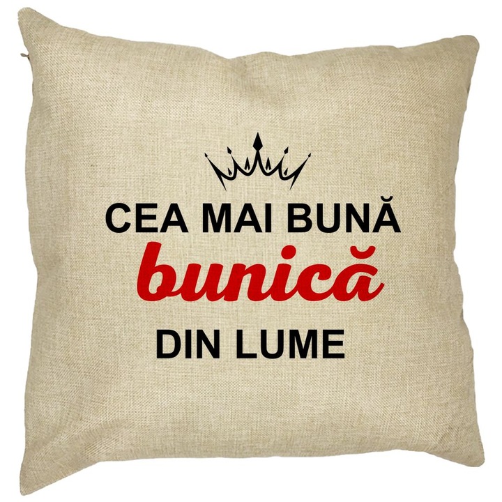 Perna Decorativa pentru Bunica 9, 40x40 cm, Husa Detasabila, Burduf