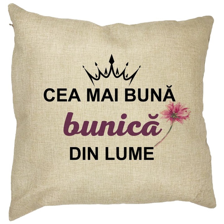 Perna Personalizata pentru Bunica 12, 40x40 cm, Husa Detasabila, Burduf