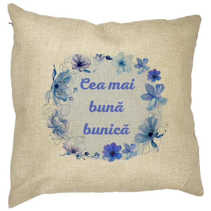 Perna Decorativa pentru Bunica 15, 40x40 cm, Husa Detasabila, Burduf