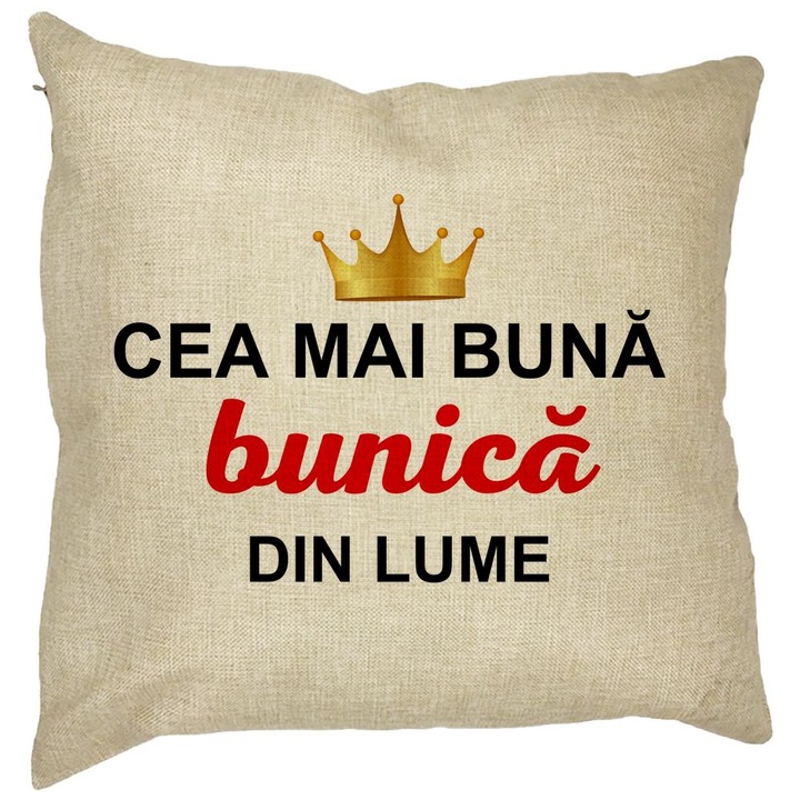 Perna Personalizata pentru Bunica 10, 40x40 cm, Husa Detasabila, Burduf