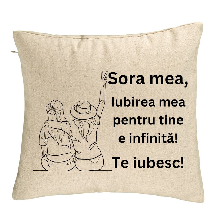 Perna Decorativa Sora mea 8, 40x40 cm, Bej, Husa Detasabila, Burduf