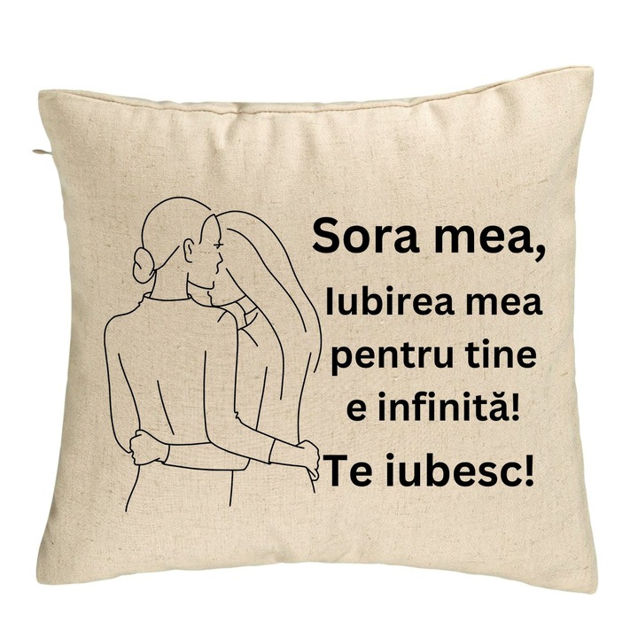 Perna Personalizata Sora mea 10, 40x40 cm, Bej, Husa Detasabila, Burduf