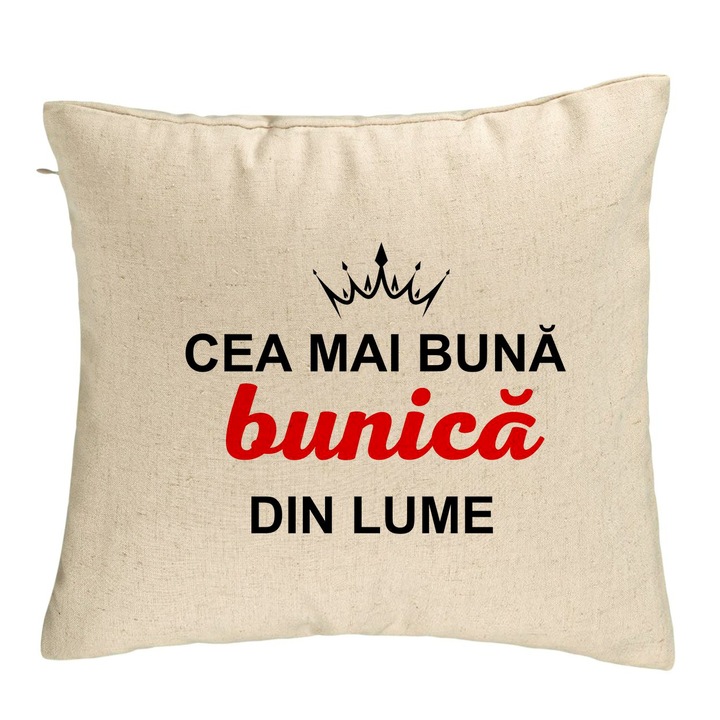 Perna Decorativa pentru Bunica 9, 40x40 cm, Bej, Husa Detasabila, Burduf