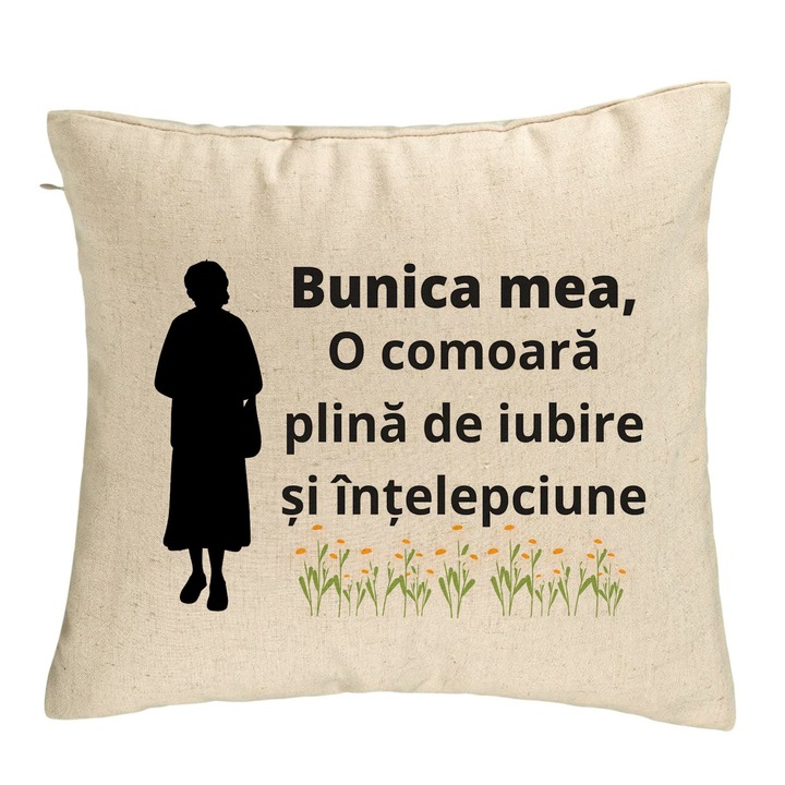 Perna Decorativa pentru Bunica 17, 40x40 cm, Bej, Husa Detasabila, Burduf