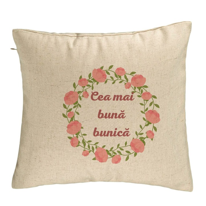 Perna Decorativa pentru Bunica 13, 40x40 cm, Bej, Husa Detasabila, Burduf