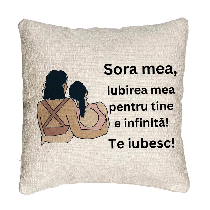 Perna Decorativa Canapea Sora mea 12, 40x40 cm, Cu fermoar