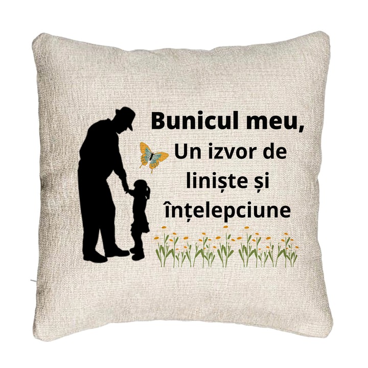 Perna Personalizata Canapea pentru Bunicul 5, 40x40 cm, Cu fermoar