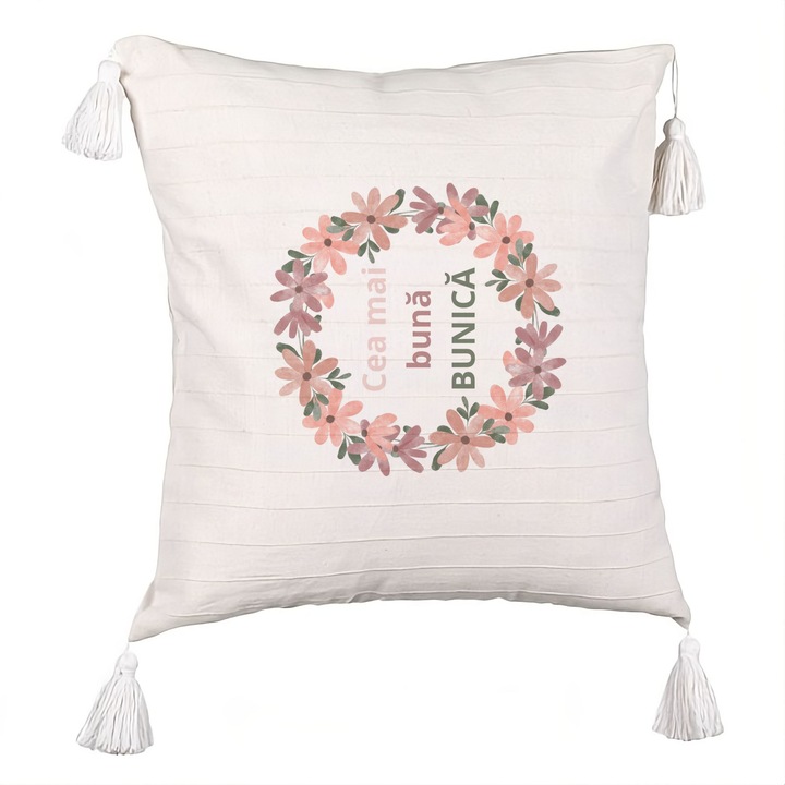 Perna Decorativa cu Franjuri pentru Bunica 6, 40x40 cm, Cu fermoar