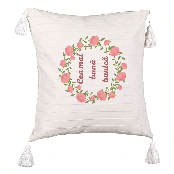 Perna Decorativa cu Franjuri pentru Bunica 13, 40x40 cm, Cu fermoar