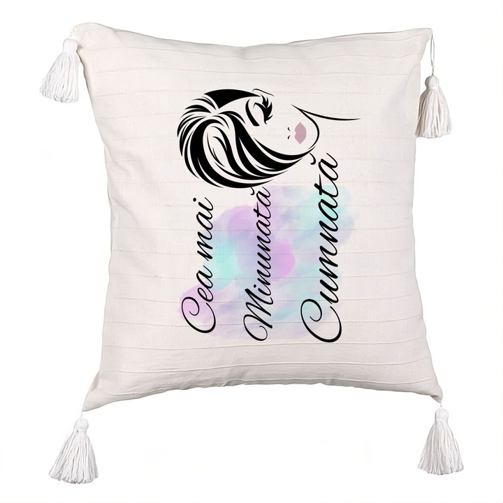 Perna Decorativa cu Franjuri pentru Cumnata 2, 40x40 cm, Cu fermoar