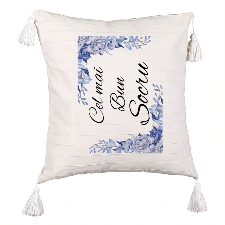 Perna Decorativa cu Franjuri pentru Socrul 2, 40x40 cm, Cu fermoar