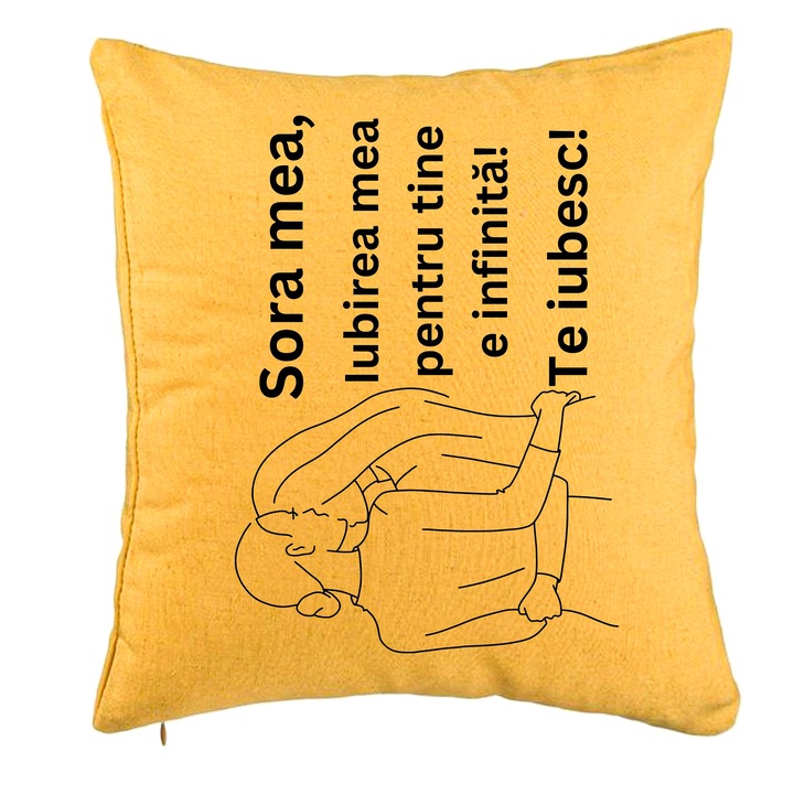 Perna Personalizata Sora mea 10, 40x40 cm, Galben, Husa Detasabila, Burduf