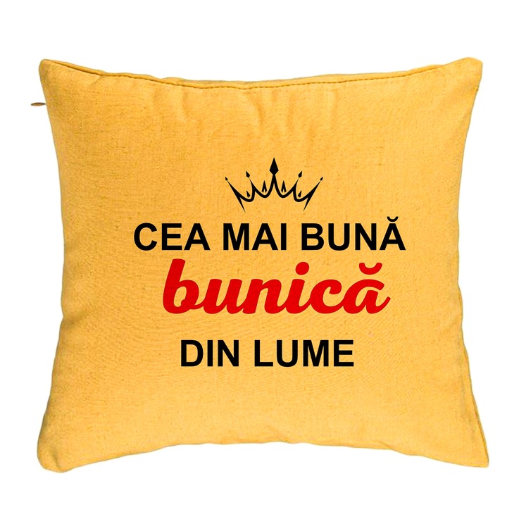 Perna Decorativa pentru Bunica 9, 40x40 cm, Galben, Husa Detasabila, Burduf