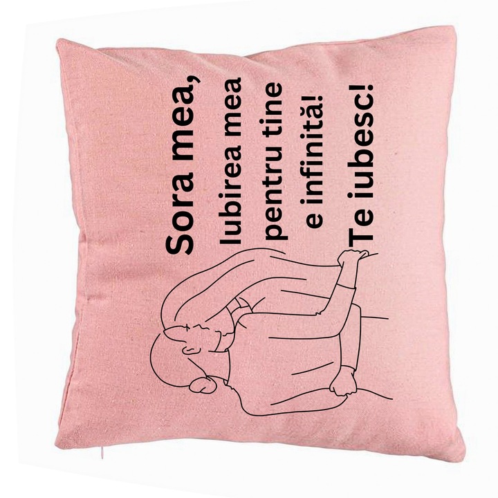 Perna Personalizata Sora mea 10, 40x40 cm, Roz, Husa Detasabila, Burduf