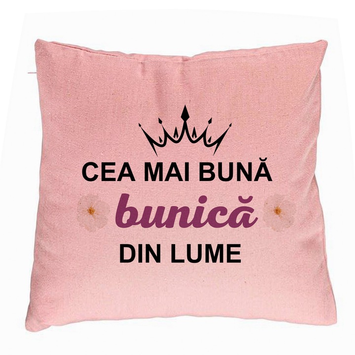 Perna Decorativa pentru Bunica 11, 40x40 cm, Roz, Husa Detasabila, Burduf