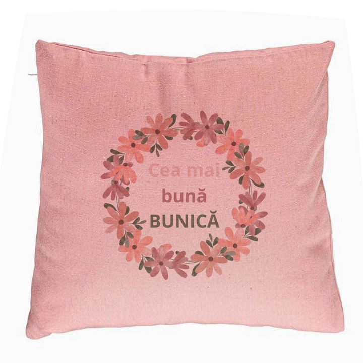 Perna Decorativa pentru Bunica 6, 40x40 cm, Roz, Husa Detasabila, Burduf