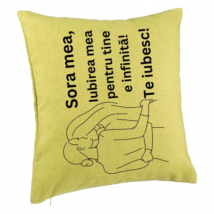 Perna Personalizata Sora mea 10, 40x40 cm, Verde, Husa Detasabila, Burduf