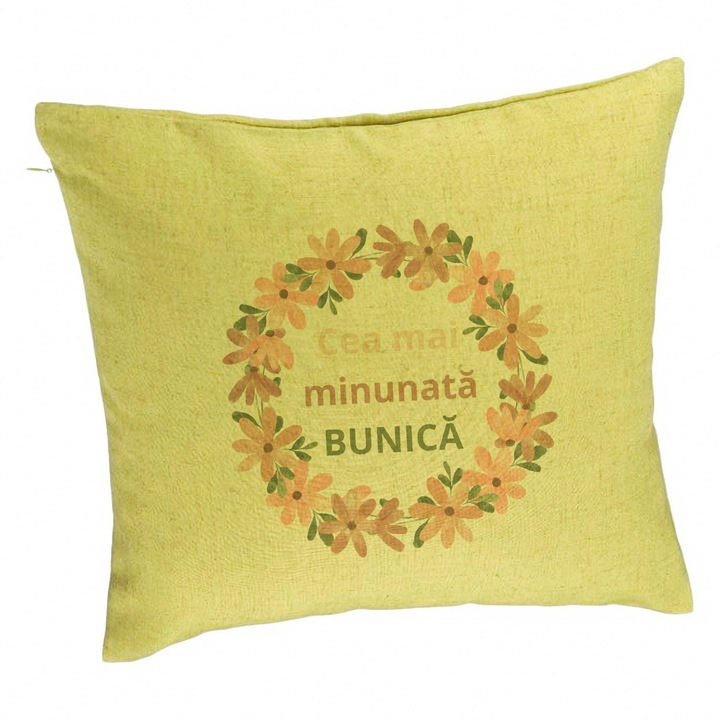 Perna Decorativa pentru Bunica 7, 40x40 cm, Verde, Husa Detasabila, Burduf