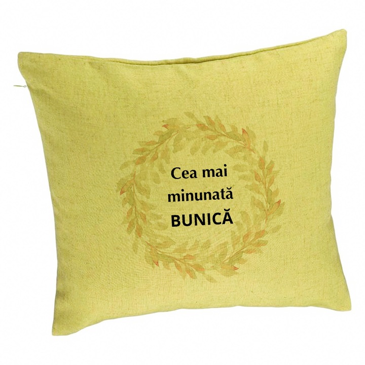 Perna Decorativa pentru Bunica 5, 40x40 cm, Verde, Husa Detasabila, Burduf
