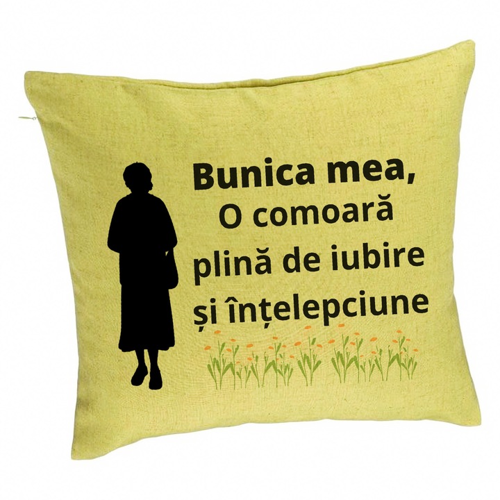 Perna Decorativa pentru Bunica 17, 40x40 cm, Verde, Husa Detasabila, Burduf
