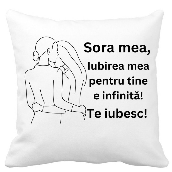 Perna Personalizata Sora mea 10, 40x40 cm, Alba, Mata, Husa Detasabila, Burduf