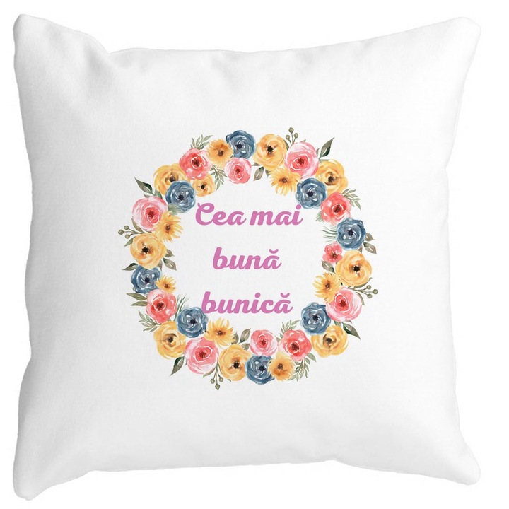 Perna Decorativa pentru Bunica 14, 40x40 cm, Alba, Mata, Husa Detasabila, Burduf