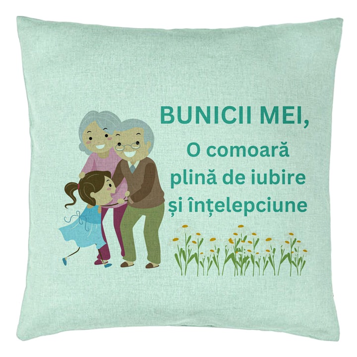 Díszpárna nagyszülőknek 3, 40x40 cm, mentazöld, levehető huzat, fújtató