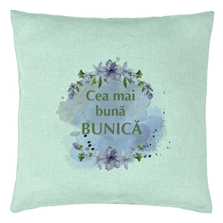Díszpárna nagymamának 2, 40x40 cm, mentazöld, levehető huzat, fújtató