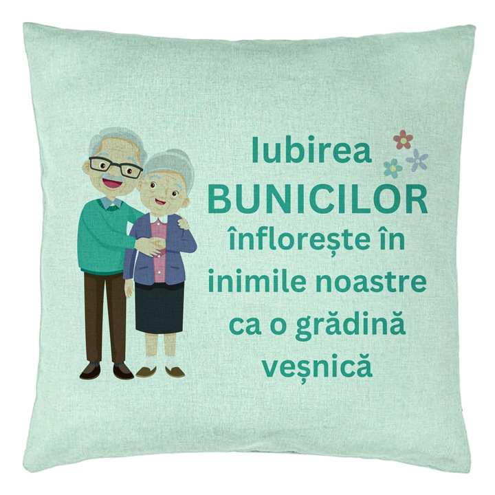 Perna Decorativa pentru Bunici 5, 40x40 cm, Verde Menta, Husa Detasabila, Burduf