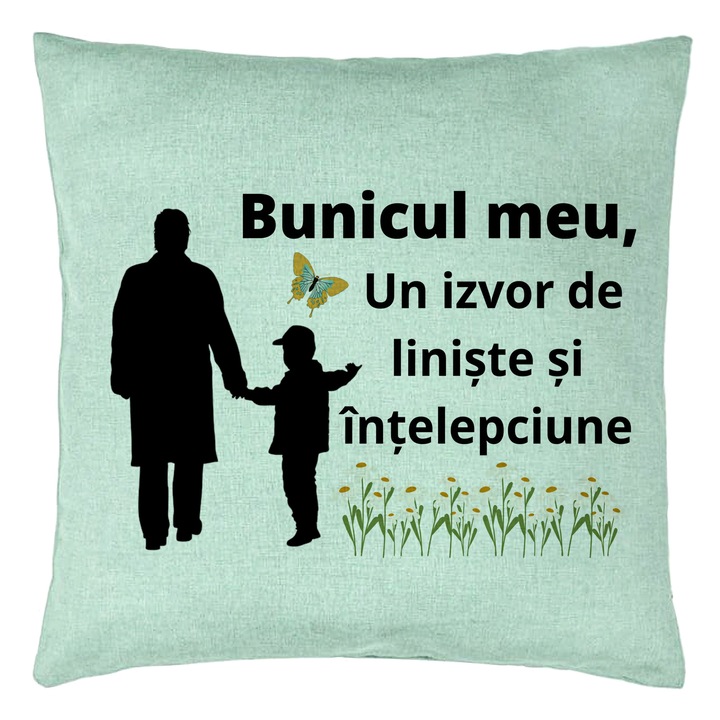 Perna Decorativa pentru Bunicul 6, 40x40 cm, Verde Menta, Husa Detasabila, Burduf