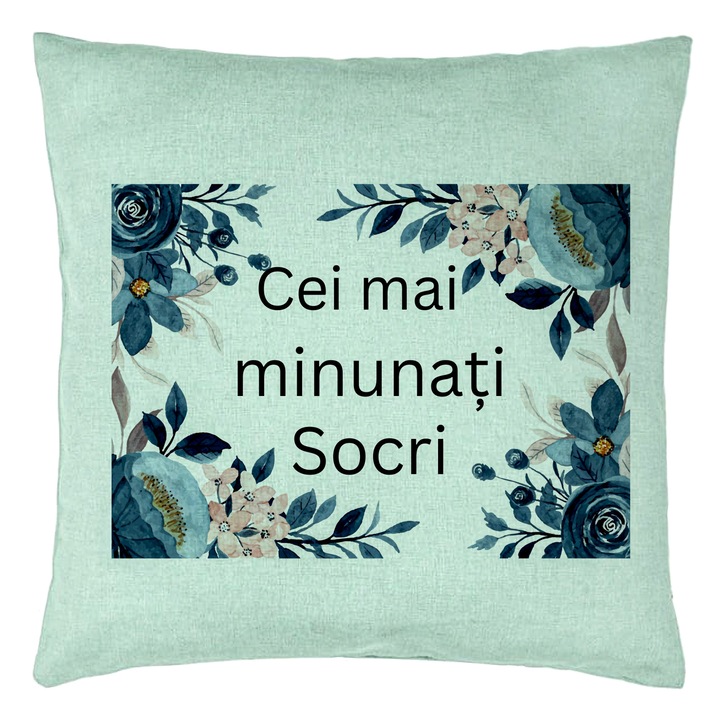 Perna Personalizata pentru Socri 1, 40x40 cm, Verde Menta, Husa Detasabila, Burduf