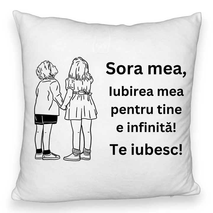 Perna Personalizata Fluffy, Sora mea 18, 40x40 cm, Alba, Husa Detasabila, Burduf