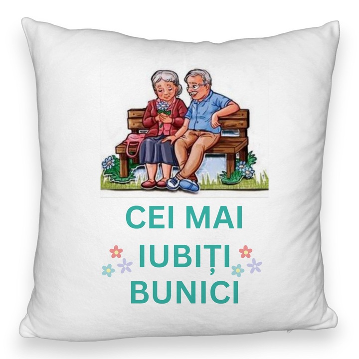 Perna Decorativa Fluffy, pentru Bunici 9, 40x40 cm, Alba, Husa Detasabila, Burduf