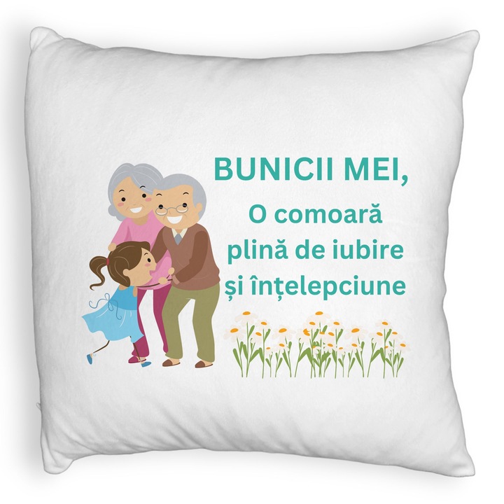 Perna Decorativa Fluffy, pentru Bunici 3, 40x40 cm, Alba, Husa Detasabila, Burduf