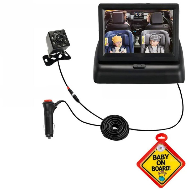 Set monitor babákhoz/autójelzés, Chigoods, LCD kijelző, Fekete